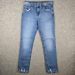 Mott & Bow Boyfriend Jeans Womens 30 Blue Distressed Frayed Hem Denim Pants